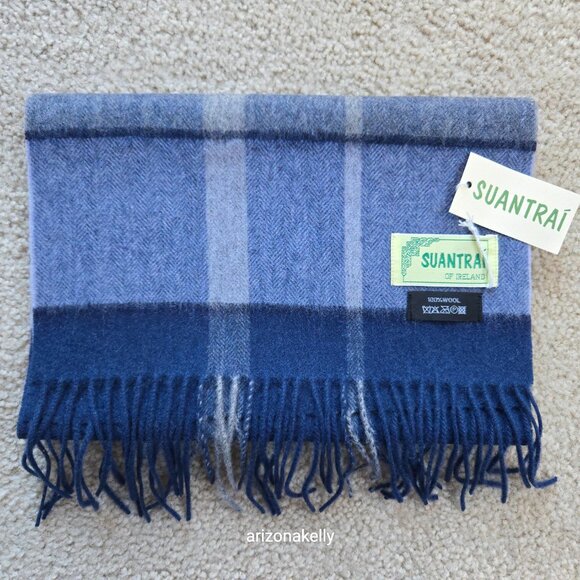 NWT Wool Blue & Grey Plaid Scarf Suantrai of Ireland - Picture 4 of 10
